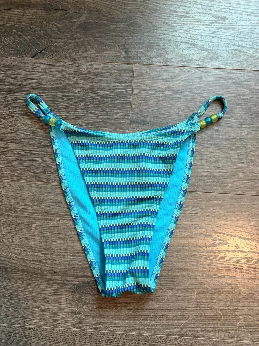 Wild Fable Blue Striped Bikini Set Beaded Straps Size Small